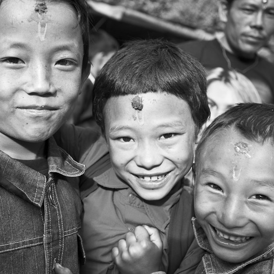kids with tika, kathmandu